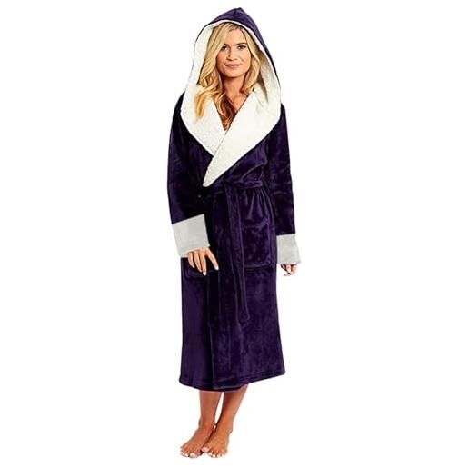 EMUKFD vestaglia da donna in pile corallo sherpa con cappuccio - invernale, soffice, accappatoio lungo in flanella, manica lunga