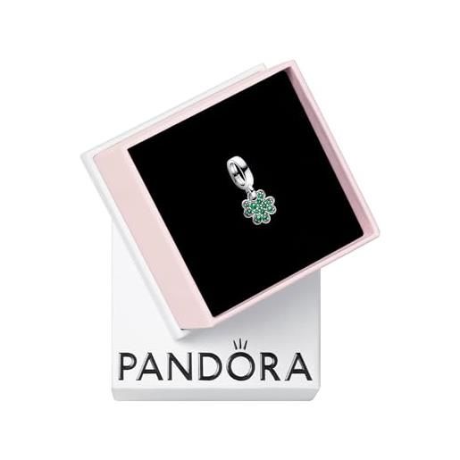 PANDORA pendente a forma di trifoglio moments in argento sterling con cristallo verde reale