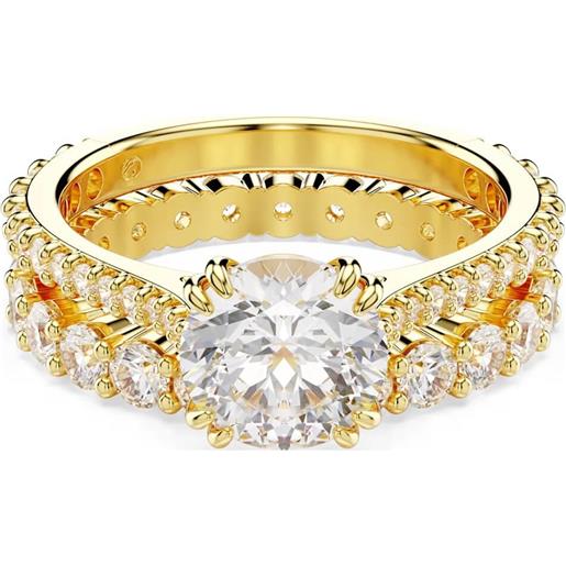 SWAROVSKI set 2 anelli stilla, solitario, taglio round placcato oro giallo, 55