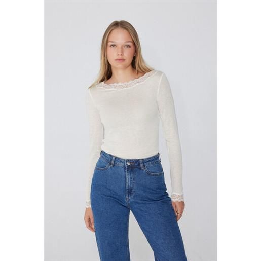 Tezenis maglia maniche lunghe barchetta pizzo/lana merino donna bianco