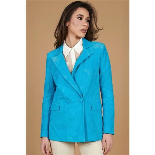 D'Arienzo blazer doppiopetto in pelle camoscio turchese chiusura bottone D'Arienzo