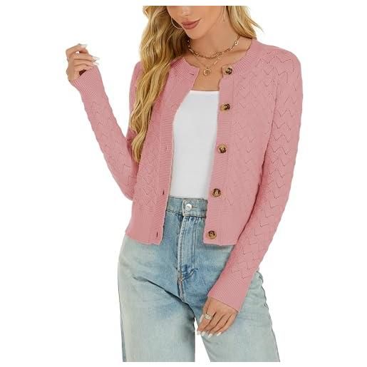 Enjyam donna bolero uncinetto maniche lunghe chiusura a bottoni cardigan elegante per primavera autunno-verde salvia/s