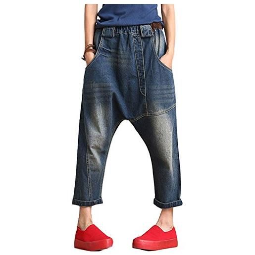 Youlee donne elastico in vita denim jeans a vita alta capri pantaloni blu