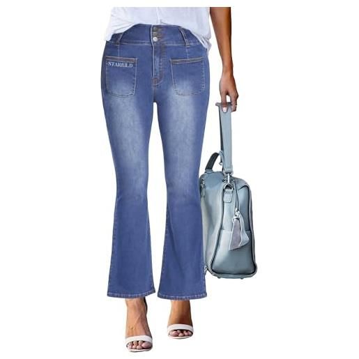 STARBILD jeans svasati con tasche frontale bootcut donna, flared fit pantaloni vita alta leggings a zampa, tasca frontale - blu chiaro l