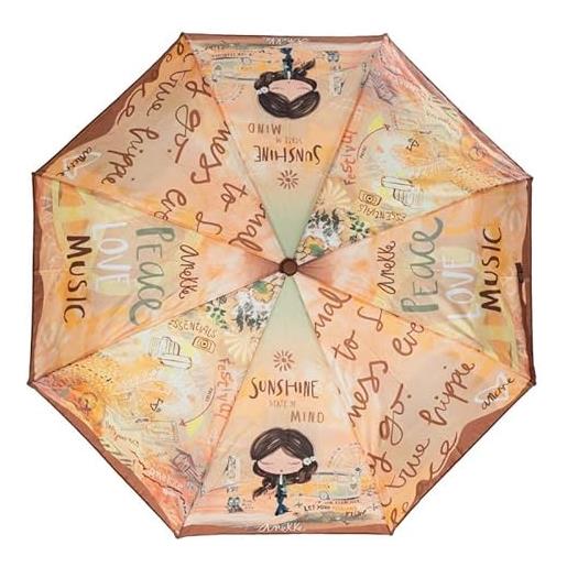 Anekke ombrello automatico peace & love, design unico, ispirazione amazzonica, facile da trasportare