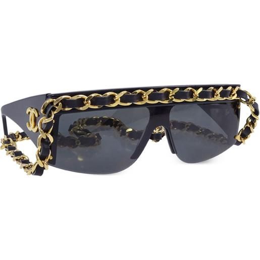 CHANEL Pre-Owned - occhiali da sole chain anni '90-2000 - donna - acrilico/placcatura in oro - taglia unica - nero