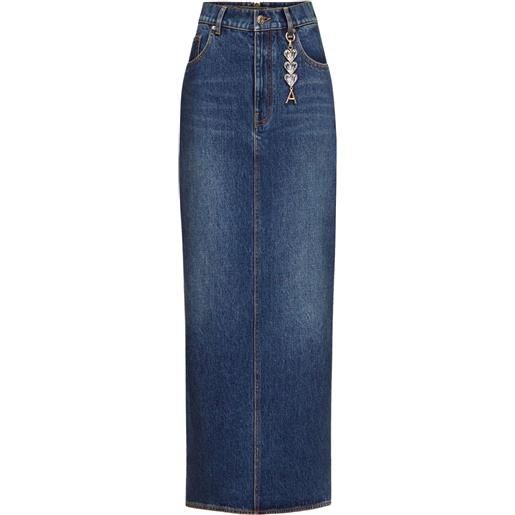AREA gonna midi denim con logo - blu