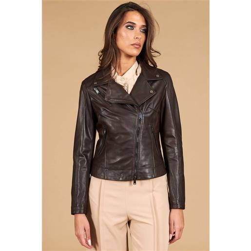 D'Arienzo giacca chiodo in pelle testa di moro effetto liscio D'Arienzo