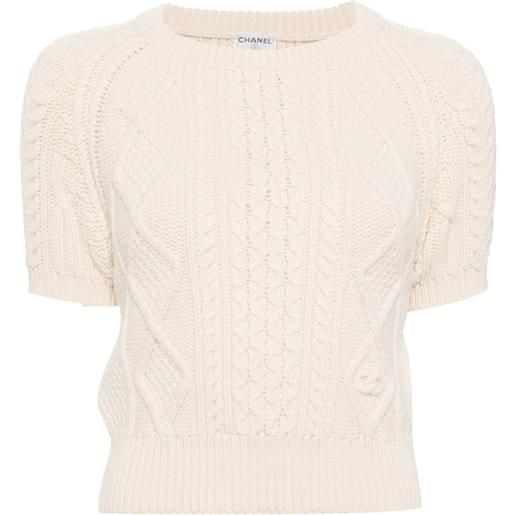 CHANEL Pre-Owned - top a maniche corte 1996 - donna - lana - 38 - toni neutri