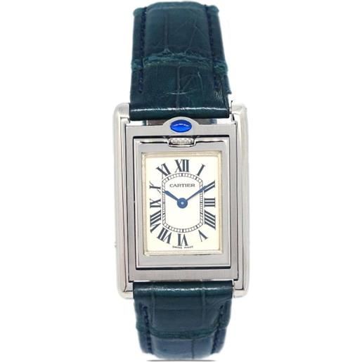 Cartier - orologio tank 22mm pre-owned 1980-1990 - donna - acciaio inossidabile/pelle - taglia unica - verde