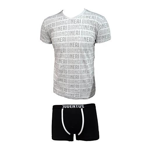 JUVENTUS coordinato ragazzo boxer + t-shirt scollo v cotone elasticizzato prodotto ufficiale juve art. Ju12055 (14 anni, bianco)