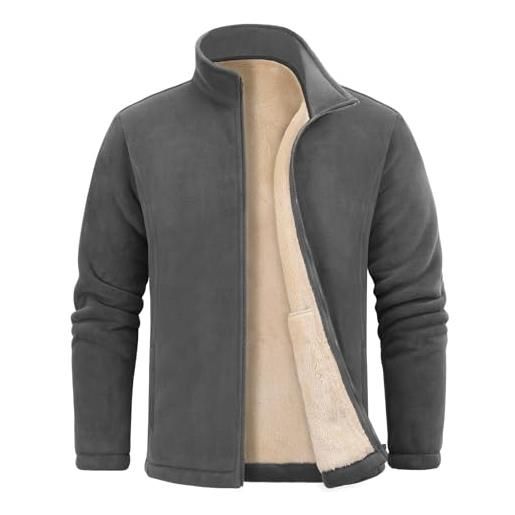 UMIPUBO giacca uomo invernale giacche in pile caldo jacket con zip manica lunga termica fleece cappotto giubbino con tasche casual sportivo felpa hoodie sweatshirt (cachi, m)