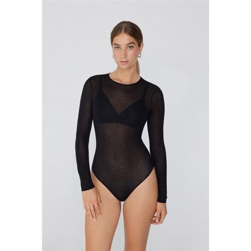 Tezenis body girocollo viscosa e lana merino donna nero