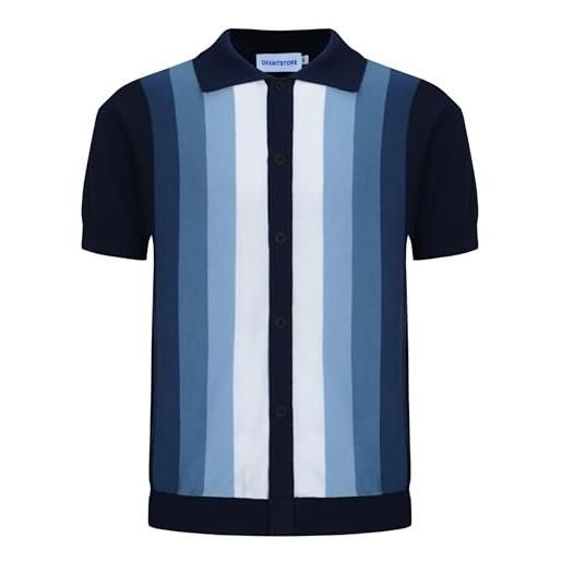 OXKnitstore oxknit - polo da uomo in stile vintage anni '60 con bottoni classici, strisce verdi, xxl