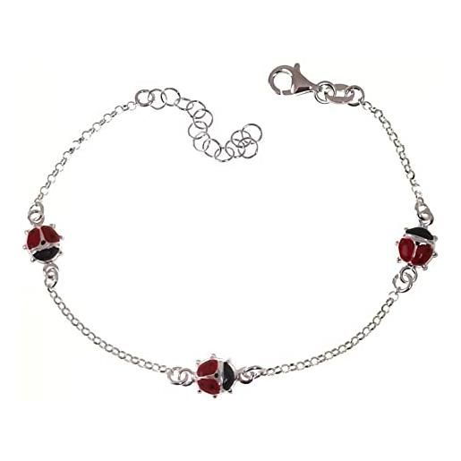 Minoplata bracciale con coccinelle in argento sterling 925 per bambine un design per bambini per le pekes più civettuole, argento sterling, senza pietra preziosa
