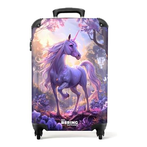 NoBoringSuitcases.com valigia bambini trolley bambina unicorno fiori viola 55x40x20 cm serratura a combinazione leggera resistente all'acqua