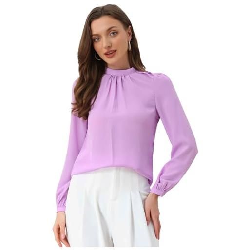 Allegra K donna camicia in chiffon per camicetta a maniche lunghe con collo a lupetto da ufficio da lavoro rosa s