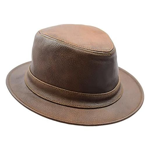A1 FASHION GOODS fedora trilby gangster - cappello da uomo in vera pelle, colore: marrone, marrone rossiccio. , m
