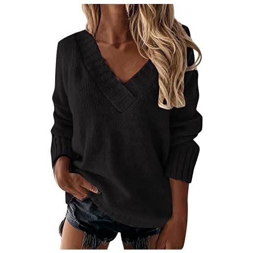 Kobilee maglione donna curvy scollo a v manica lunga maglioni lana pullover leggero cashmere lunghi maglia elegante autunnali tinta unita maglia invernale termica taglie forti maglione