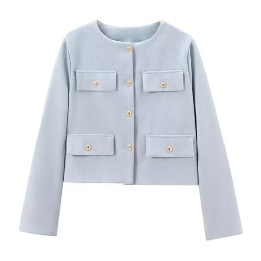 SPORTARC cappotto vintage streetwear, giacca corta da donna a maniche lunghe con decorazione a portafoglio (l blu)
