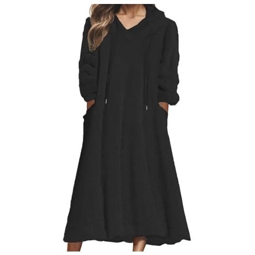 Generico vestito donna elegante lungo invernale felpa con cappuccio pile larga pullover casual maniche lunghe con tasche maglione loose caldo hoodie tinta unita lunga cappotto peluche moda (grey, xxl)