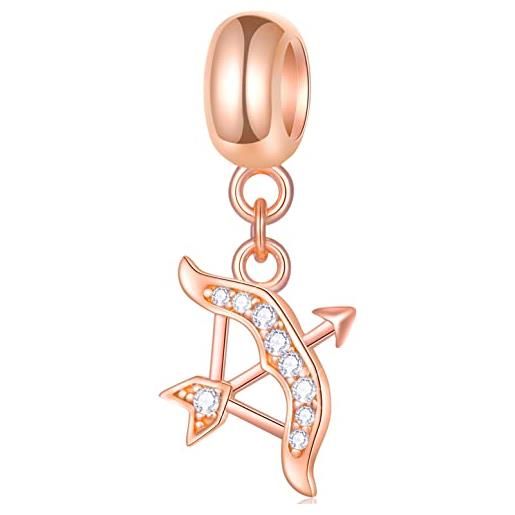 GLOWDAS sagittario zodiac sign charms si adatta pandora bracciale diy - rose gold 925 collana in argento sterling pendente, 12 oroscopo dangle cz perline di compleanno, regali per la madrina/nonna