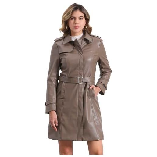 Allegra K giacca lunga da donna in ecopelle a manica lunga slim fit con zip cappotto con risvolto caffè xs