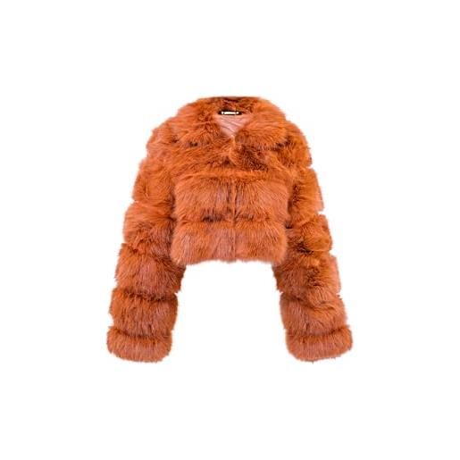 QUEEN HELENA pellicciotto corto invernale caldo giacca con pelo morbido pelliccia peloso donna plc06 arancione