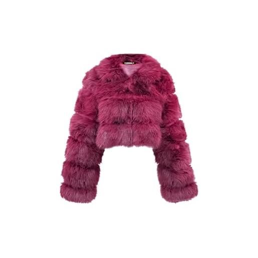 QUEEN HELENA pellicciotto corto invernale caldo giacca con pelo morbido pelliccia peloso donna plc006 rosso