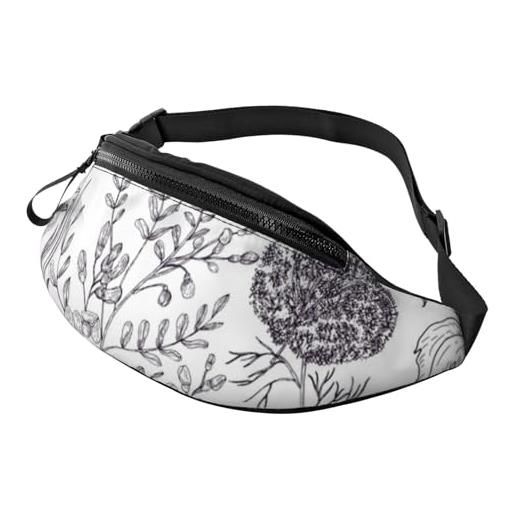 HSJFS runner bull skull stampato sport crossbody marsupio casual petto bag, erbe fiorite e piante erbacee, taglia unica