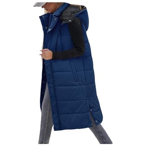 Tuopuda gilet donna lungo, smanicato piumino invernale, gilet con cappuccio cappotto senza maniche termico giubbotto imbottito giacca trapuntato con cerniera, arancione, s