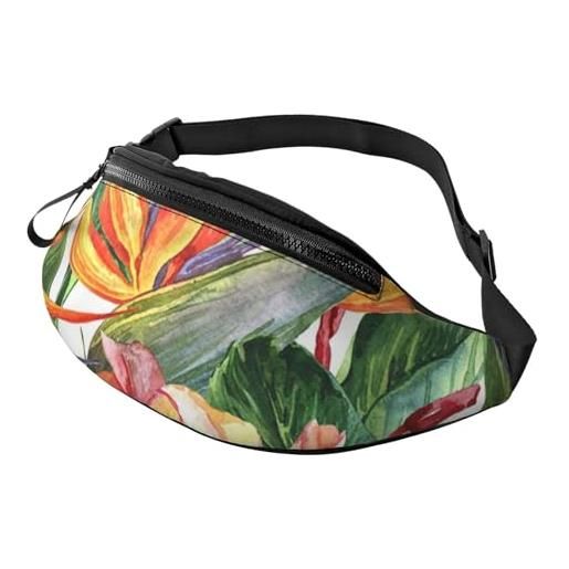 HSJFS runner bull skull stampato sport crossbody marsupio casual petto bag, fiori colorati uccello, taglia unica