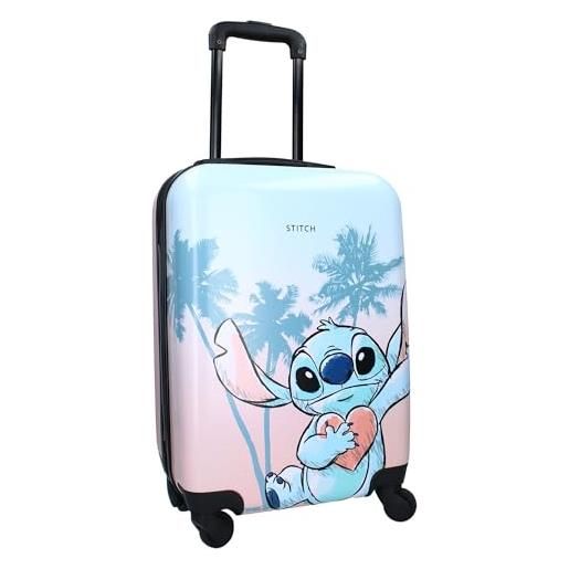 Vadobag stitch - valigia rigida in abs trolley da viaggio per bambini - 4 ruote - maniglia estensibile - 46x33x21cm - capacità 31 litri - colore rosa e azzurro