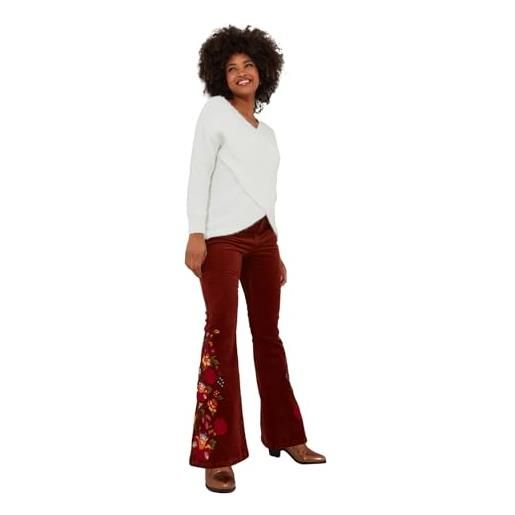 Joe Browns floral embroidered kick flare stretch cord trousers pantaloni casual, ruggine, 48 donna