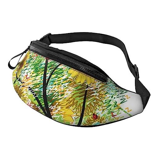 HSJFS runner bull skull stampato sport crossbody marsupio casual petto bag, albero floreale con margherite girasoli farfalle coccinelle insetto, taglia unica