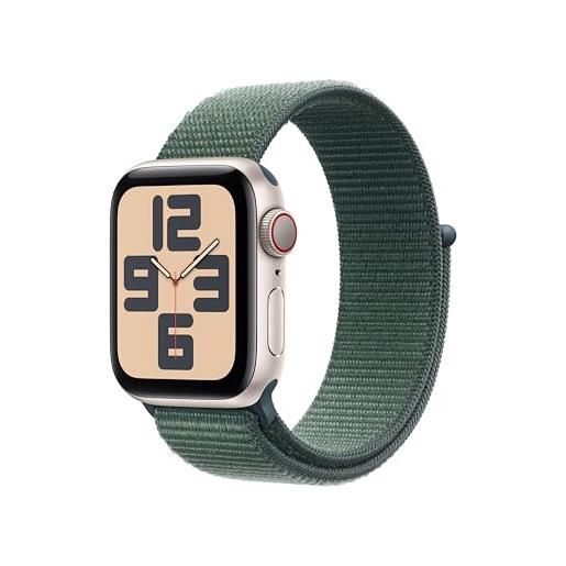 Apple watch se (2ª gen. ) gps + cellular 40 mm smartwatch con cassa in alluminio galassia e cinturino sport loop verde lago. Tracker per fitness e sonno, rilevamento incidenti, carbon neutral