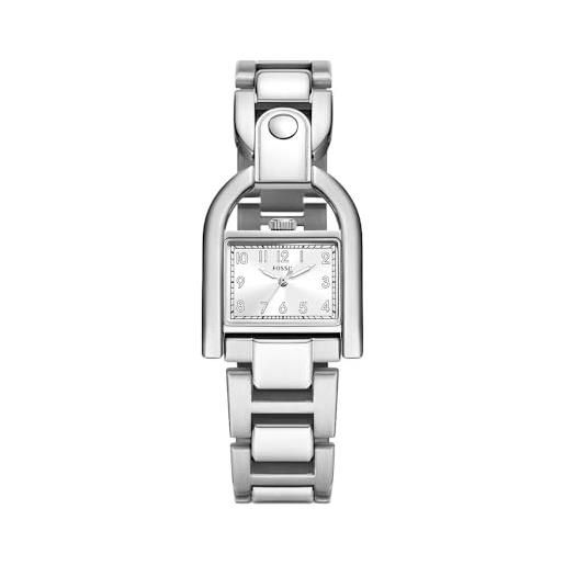 Fossil harwell orologio per donna, movimento al quarzo con cinturino in acciaio inossiperbile o in pelle, tonalità argento e bianco