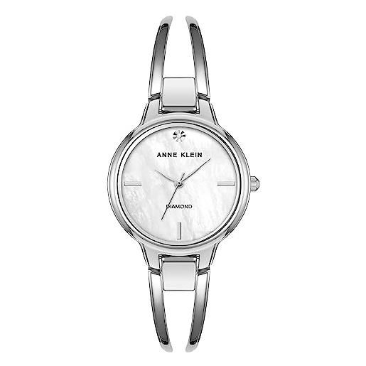 Anne Klein - orologio da donna a bracciale rigido, con quadrante con vero diamante, argento