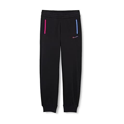 Champion color block- rib cuff pantaloni da tuta, bambine e ragazze, nero, 7-8 anni