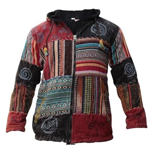 SHOPOHOLIC FASHION giacca con cappuccio hippie patchwork festival, maglione con zip a maniche lunghe foderato in pile per uomo e donna, s