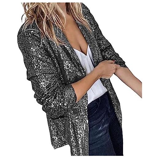 TDEOK blazer con glitter da donna, taglie grandi, con paillette, blazer da donna, curvy, per feste, elegante, lucido, moderno, per feste, bolero, leggero, per abito da sera lungo, nero , xl