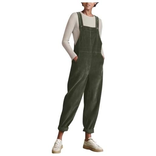 Odizli salopette da donna autunno cordino loose fit lungo tuta con tasche, verde, s