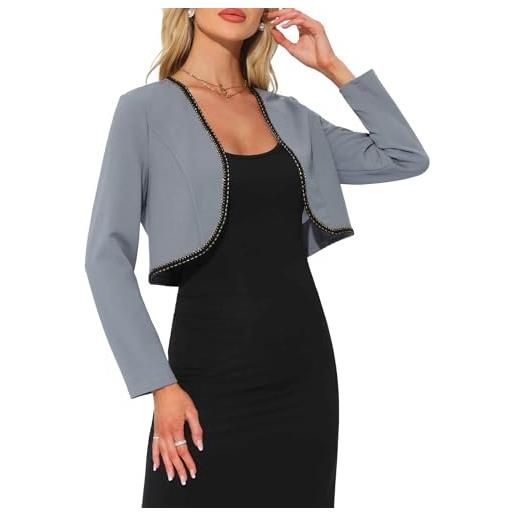 Allegra K donna cardigan corto eleganti a maniche lunghe per top da lavoro casual bolero con finiture a contrasto bianca l