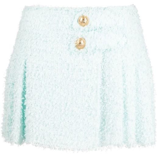 Balmain minigonna plissettata in tweed - blu