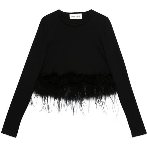 Sonia Rykiel top con rifinitura di piume - nero