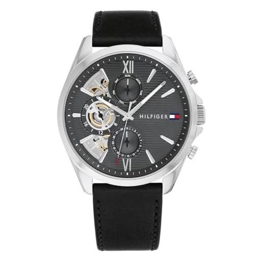 Tommy Hilfiger orologio analogico multifunzione al quarzo da uomo con cinturino in pelle nero - 1710644