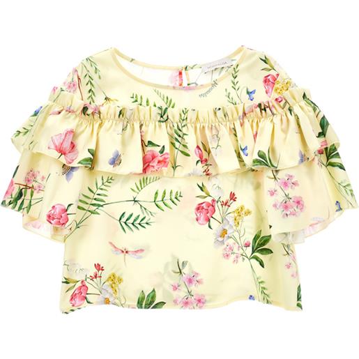 Monnalisa blusa rasetto stampa botanica