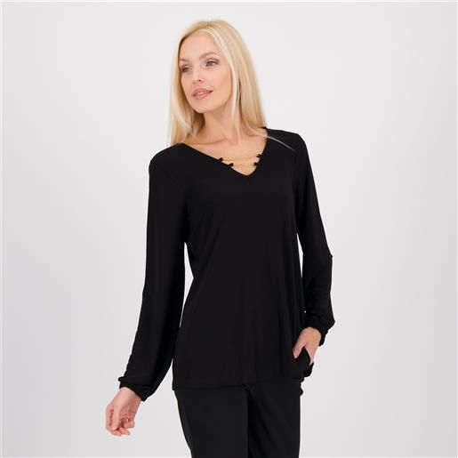Nina Leonard maglia a maniche lunghe con scollo a v con catenelle
