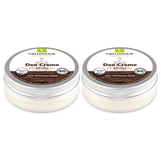 GREENDOOR deodorante crema per uomini, confezione risparmio da 2 pezzi, efficace crema deodorante senza alluminio, per uomo/uomo, profumo naturale, vegano, anti odore ascellare, deodorante biologico
