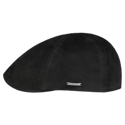 Stetson coppola texas goat suede uomo - made in the eu cappellino da cappello piatto berretto pelle con visiera, fodera autunno estate primavera inverno estate/inverno - 57 cm nero